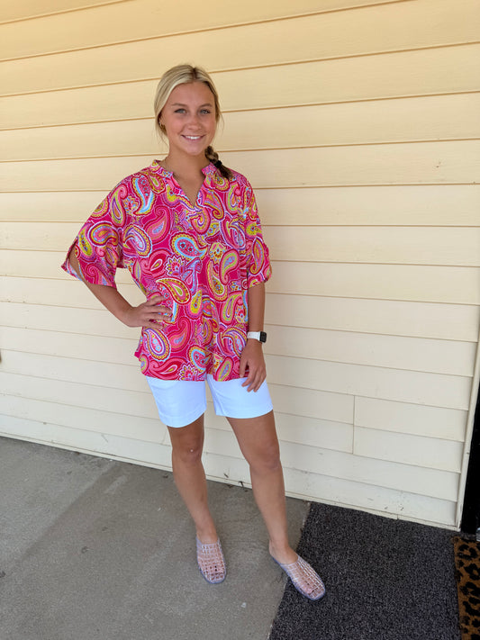 Hot Pink Breeze Sleeve Lizzy Blouse