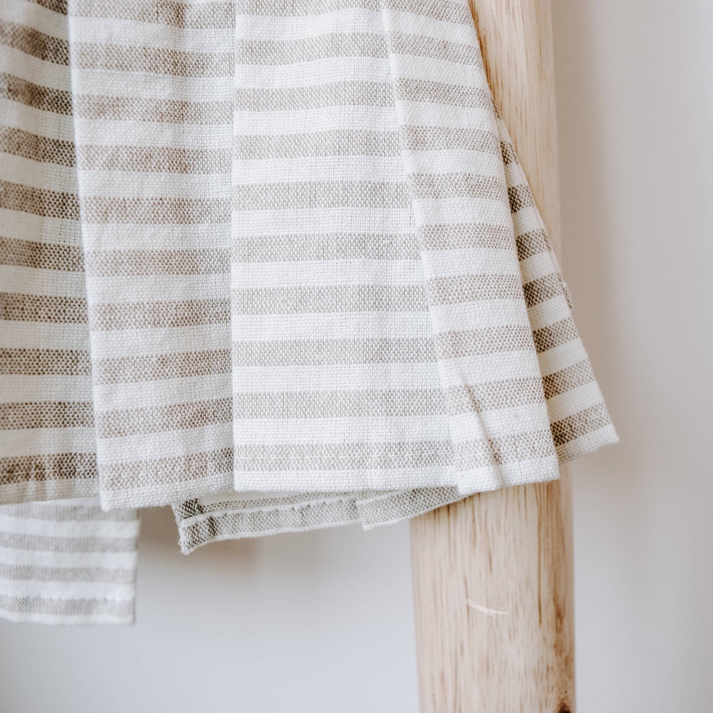 Striped Hand Towel with Ruffle, Tan
