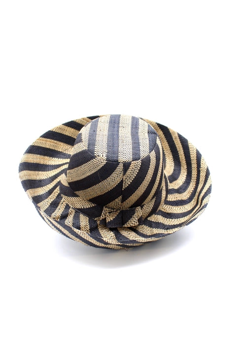 Black Stripe Wide Brim Straw Hat: 7"Brim