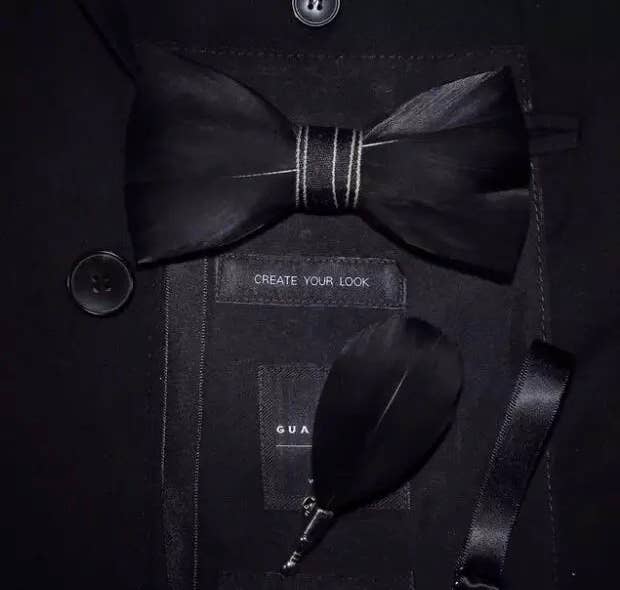 Black Hand Made Feather Bow Tie