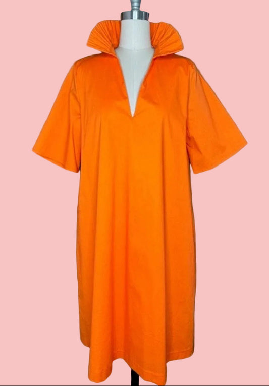 Pop Collar Cotton Olivia Orange Dress