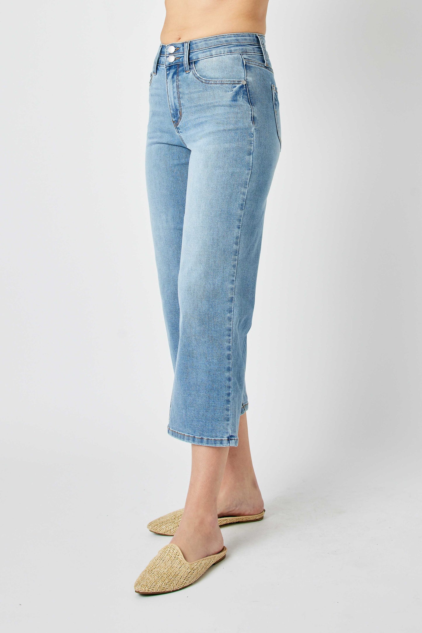 Judy Blue Light Denim High Waisted Crop Wide Leg