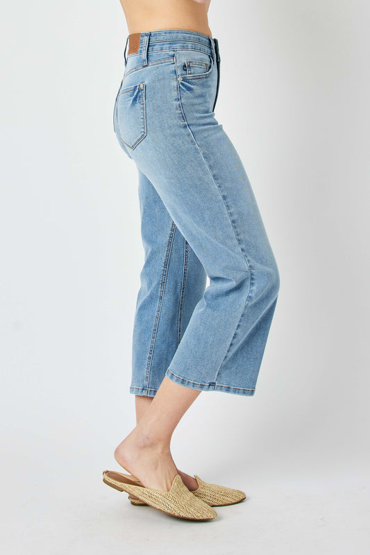 Judy Blue Light Denim High Waisted Crop Wide Leg