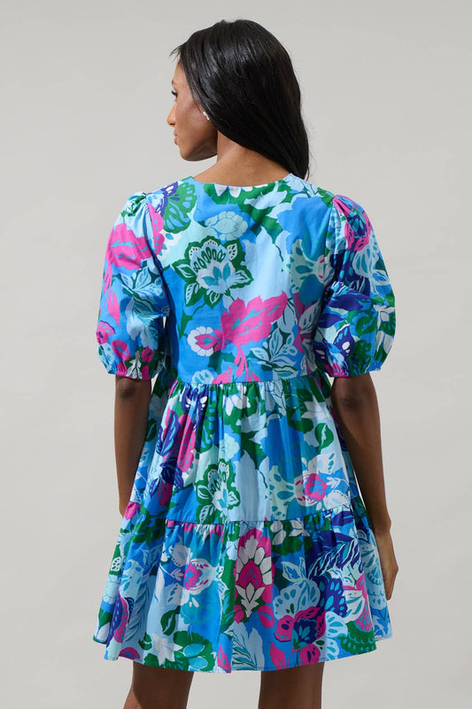 Lavera Blue Floral Maine Poplin Mini Dress