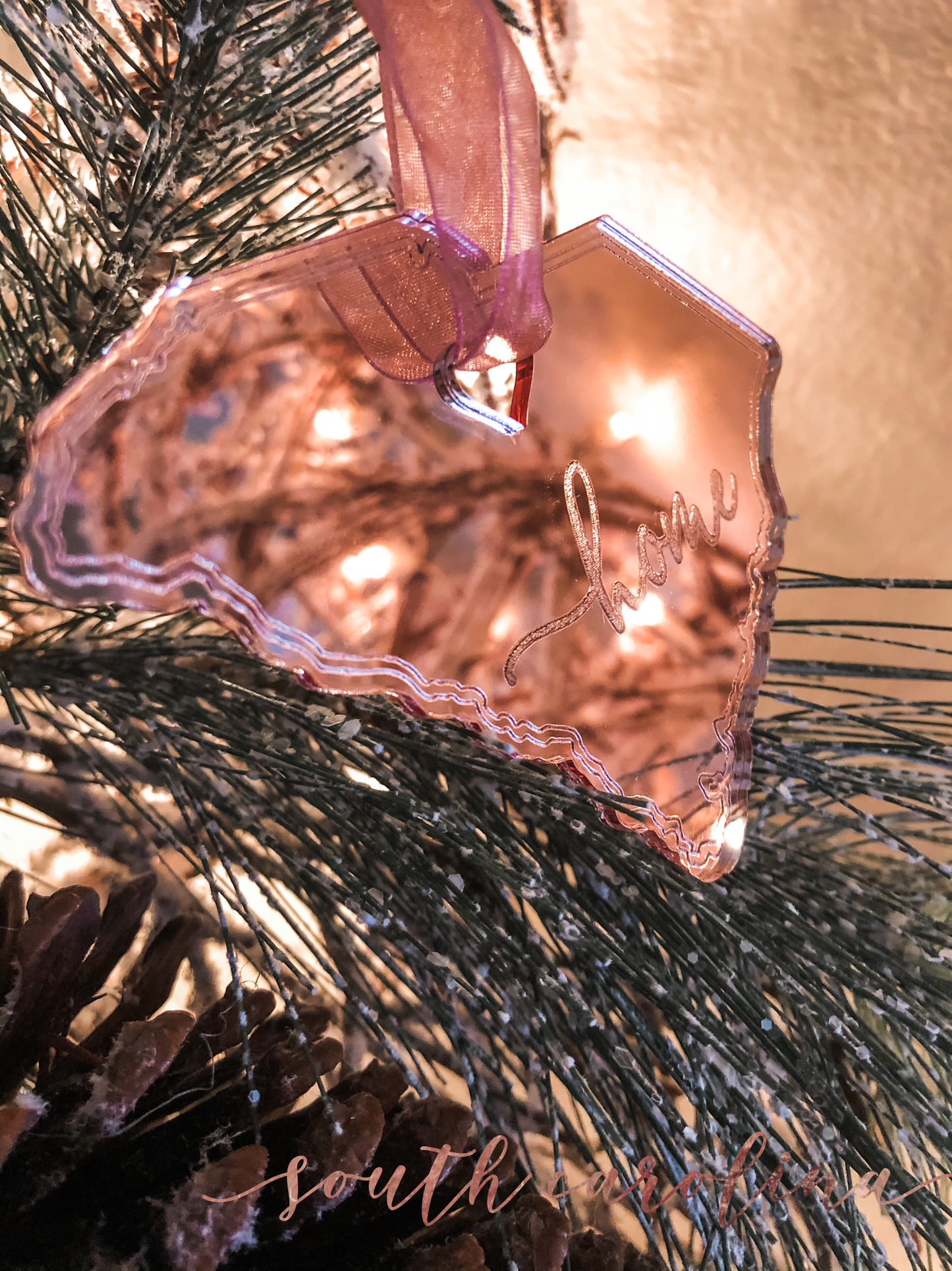 South Carolina Rose Gold Mirrored Ornament