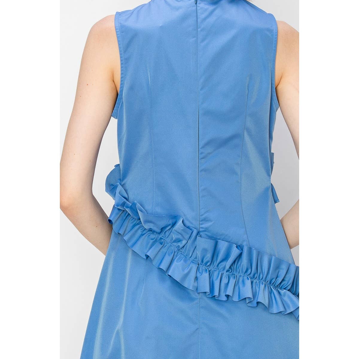Sky Blue Frill Sleeveless Midi Dress
