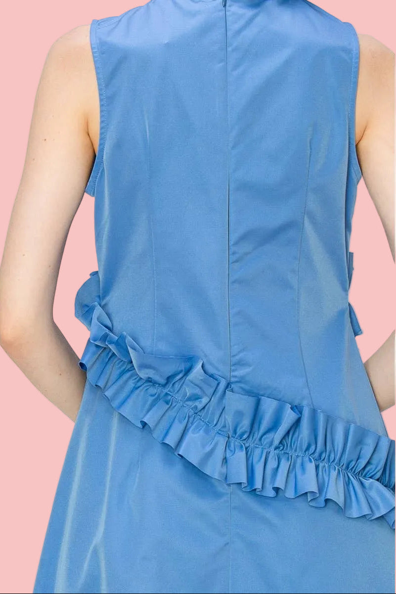 Sky Blue Frill Sleeveless Midi Dress