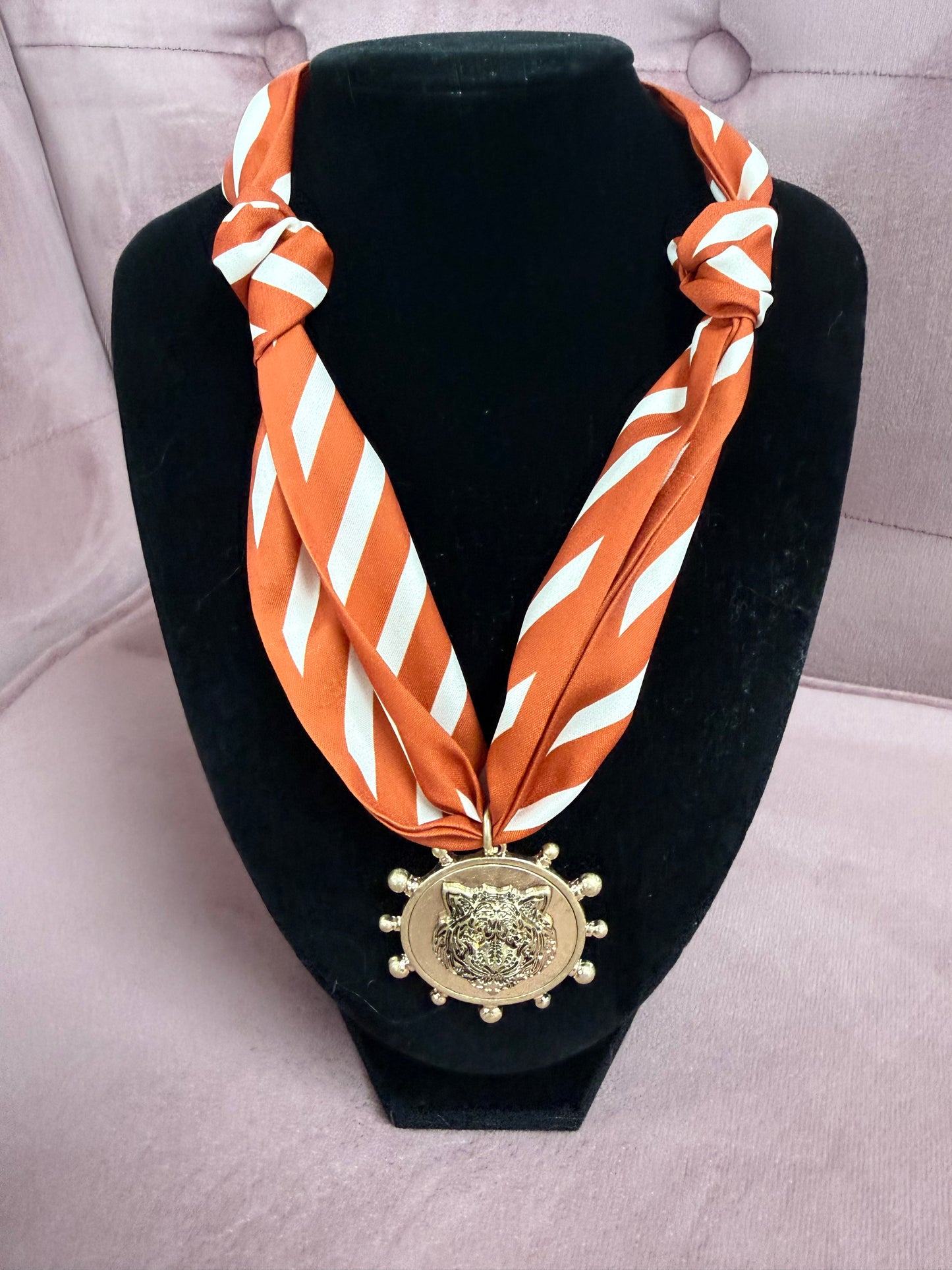 Orange/White Stripe Tiger Scarf Necklace