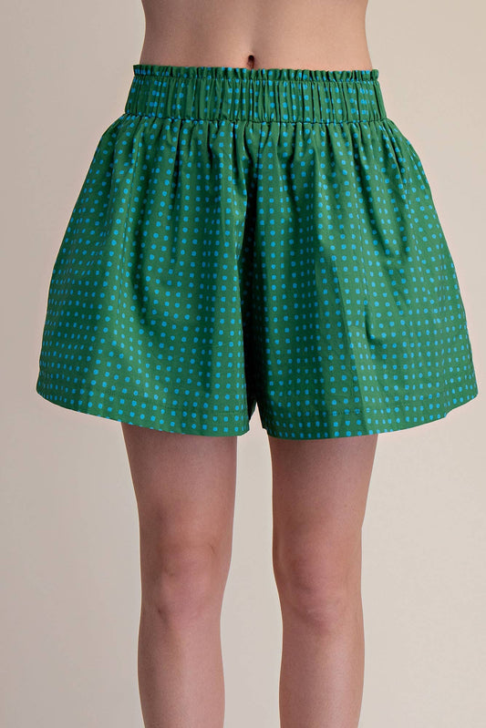 Kelly Green Dot Patterned Wide Shorts