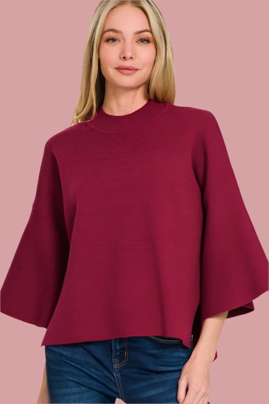 Burgundy Bell Sleeve Sweater
