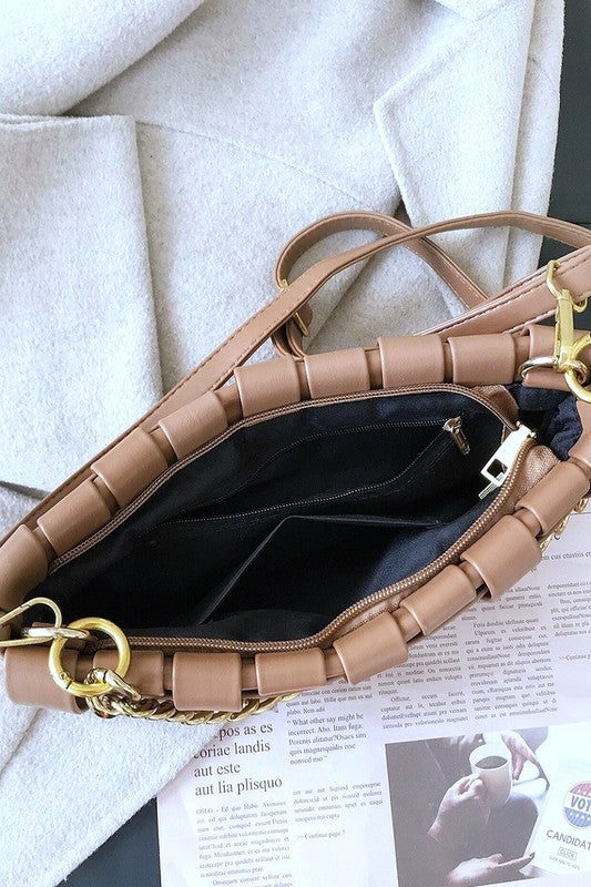 Mocha Woven Weaved Shoulder Bag