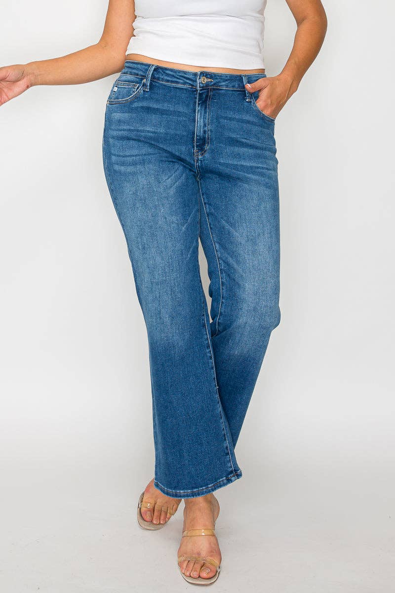 Medium Wash Mid Rise Ankle Straight Leg Jean