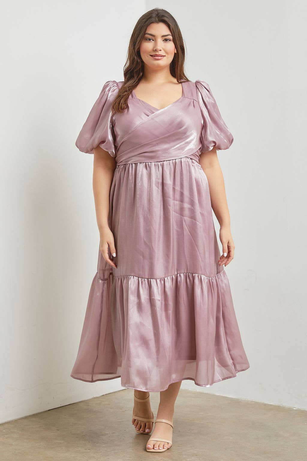 Mauve Wrap Tiered Midi Dress 1XL Mauve Wrap Tiered Midi Dress 1XL
