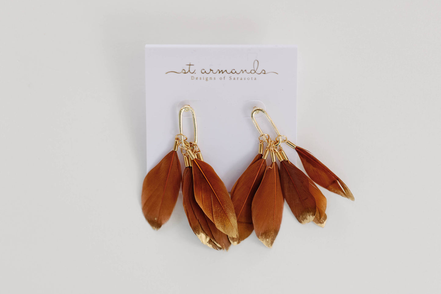 Caramel Gold Dipped Feather Earrings