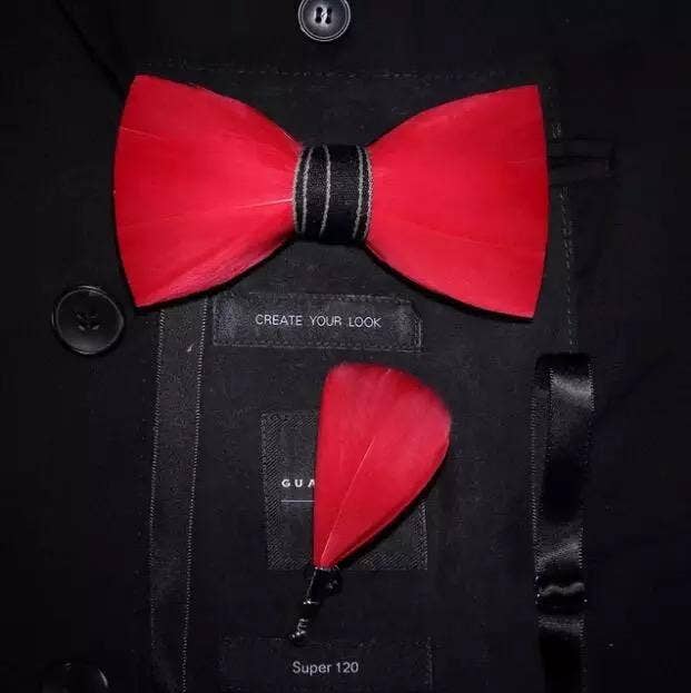 Red Handmade Feather Bow Tie