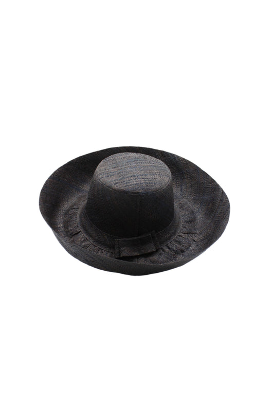 Black Wide Brim Straw Hat: 5"Brim