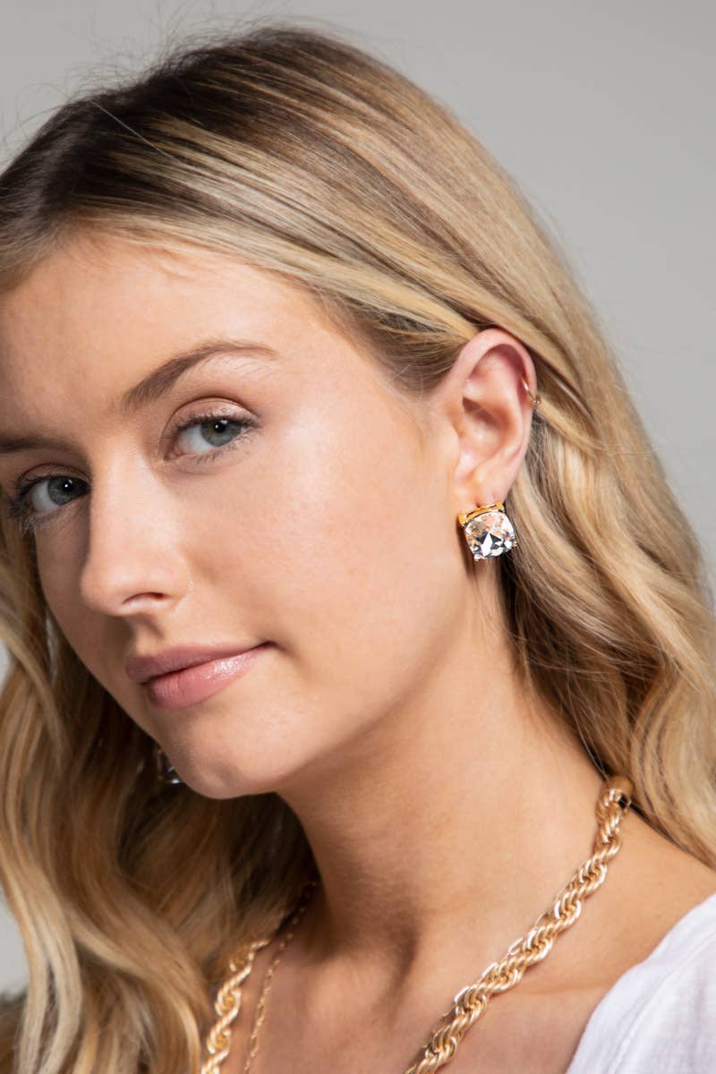 Gold Crystal Acrylic Stud Earrings