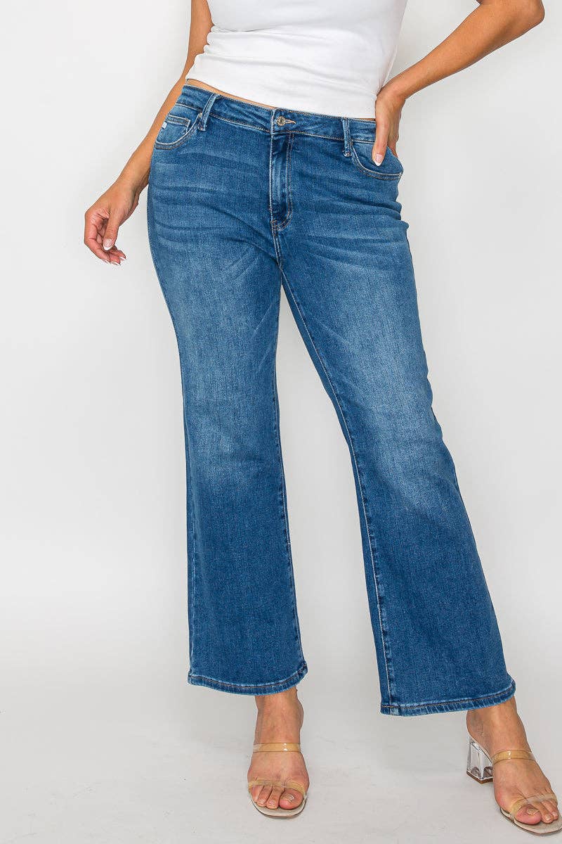 Medium Wash Mid Rise Ankle Straight Leg Jean