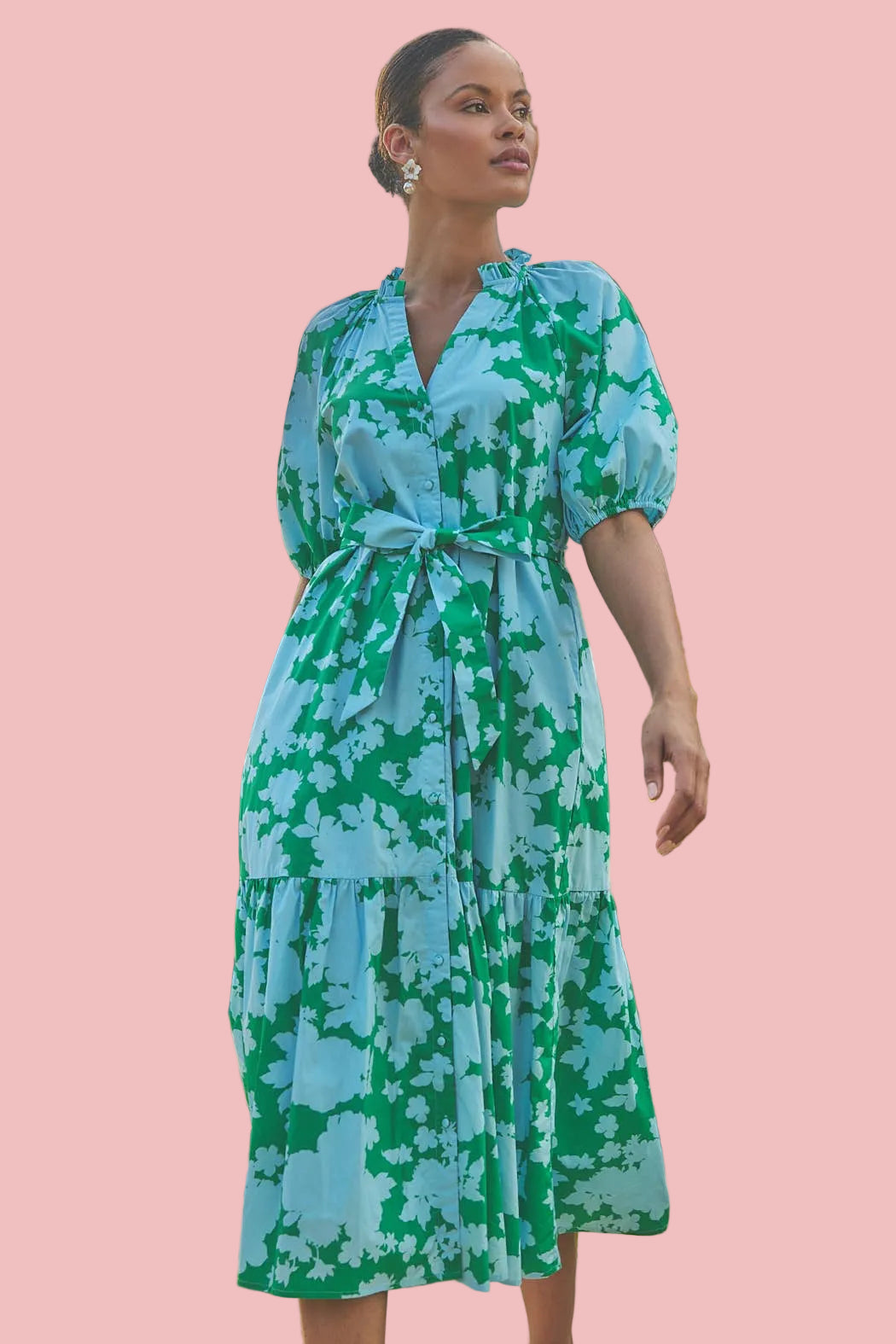 Wynette Tiered Midi Dress Riona Floral BLUE-KELLY / M