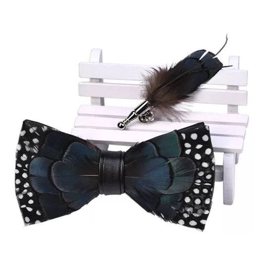 Feather Bowtie Polka Dot with Green/Blue Accent