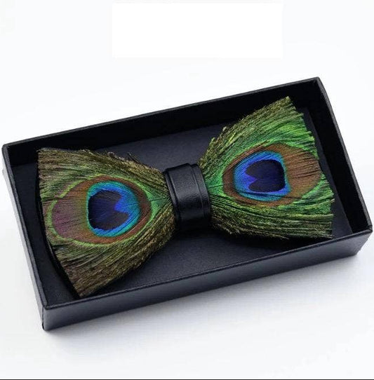 Handmade Peacock Feather Bow Tie