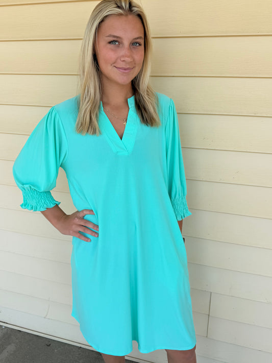 Aqua Mint Lizzy Collar Shirt Dress