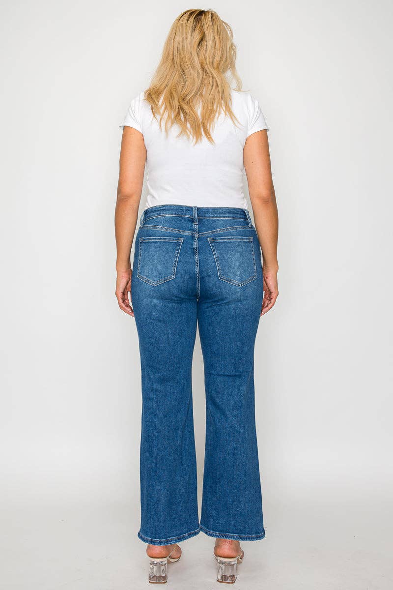 Medium Wash Mid Rise Ankle Straight Leg Jean