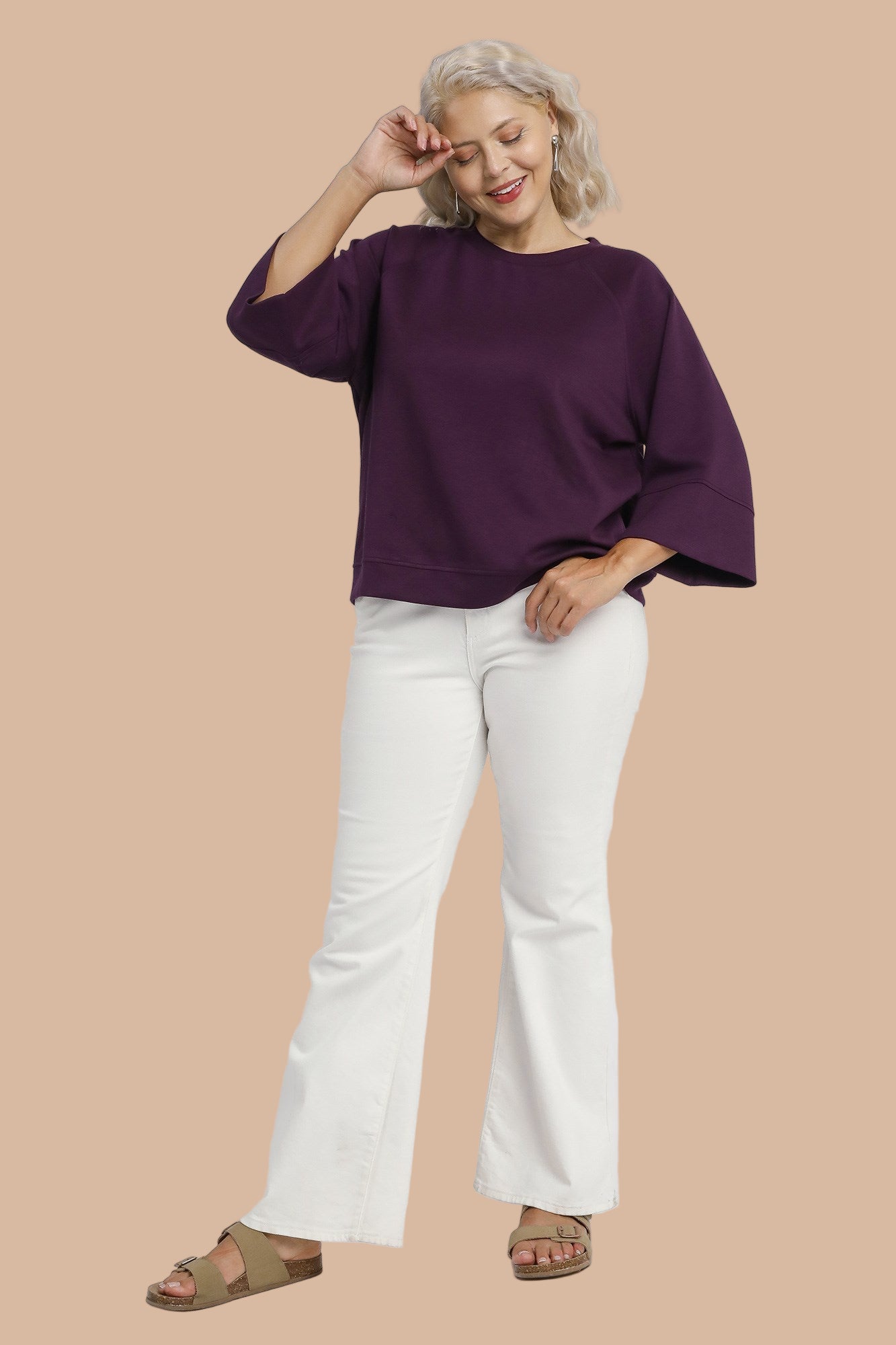 Plum 3/4 Sleeve Solid Top