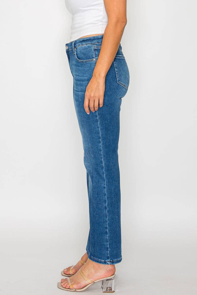 Medium Wash Mid Rise Ankle Straight Leg Jean