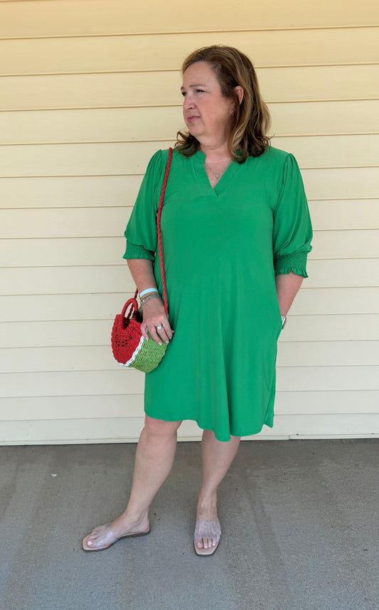 Kelly Green Lizzy Collar Shirt Dress
