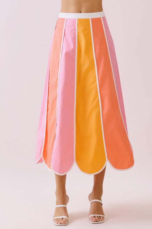 Color Block Panele A Line Midi Skirt