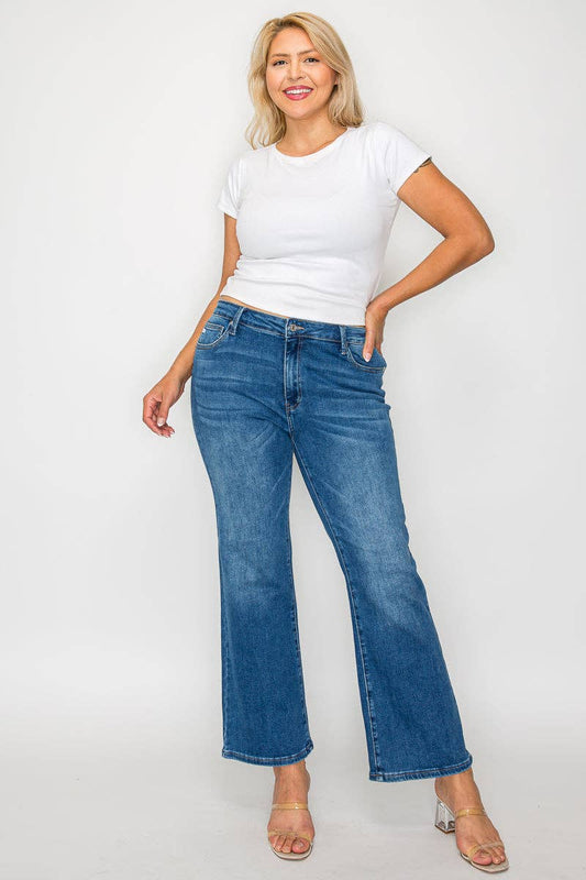 Medium Wash Mid Rise Ankle Straight Leg Jean