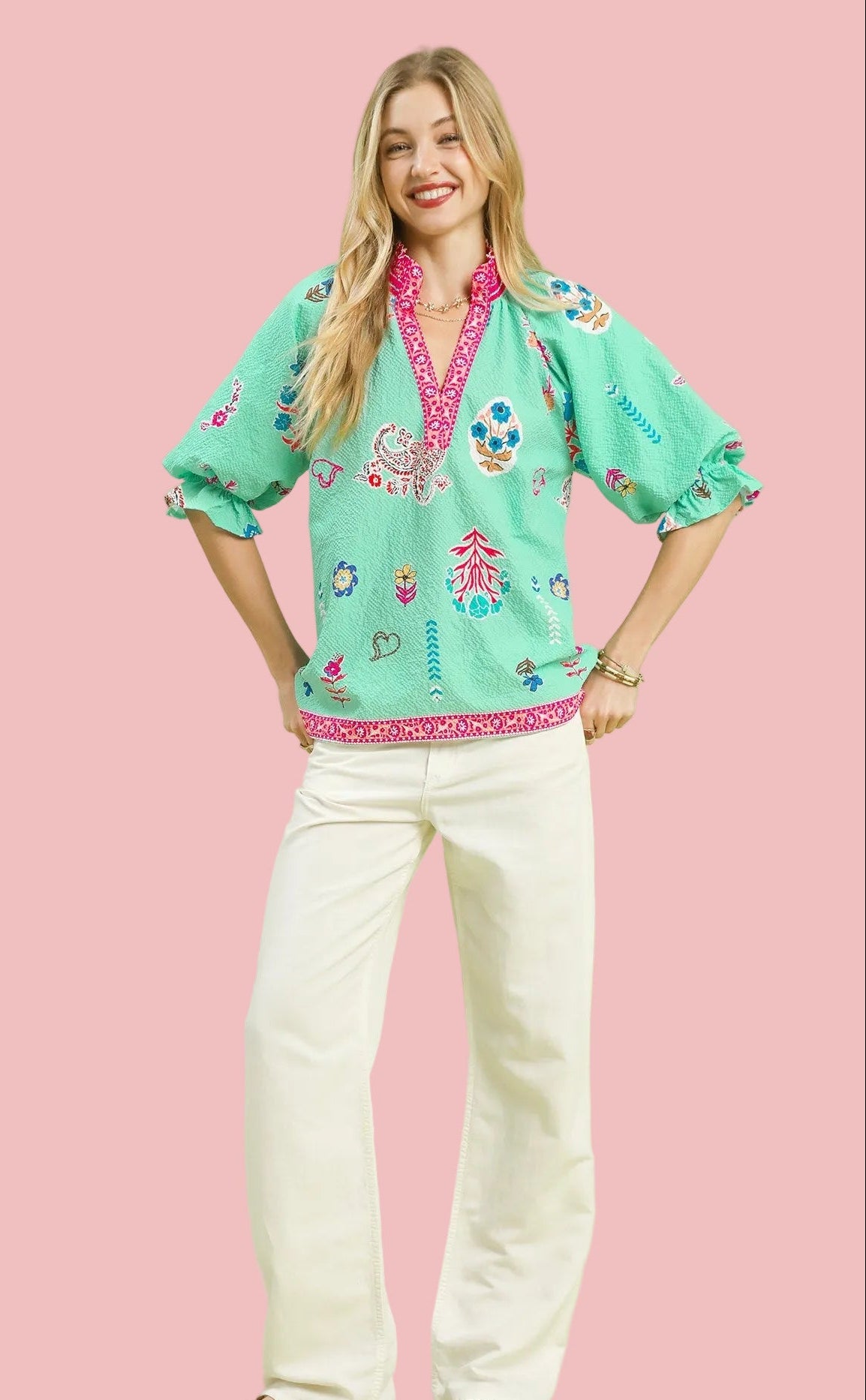 Floral Mint Mix Top