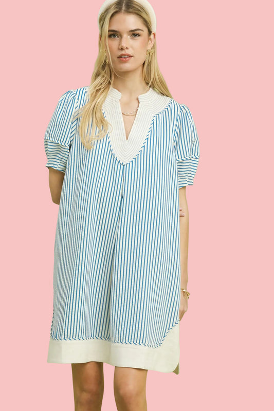 Precious Blue Pinstripe Dress