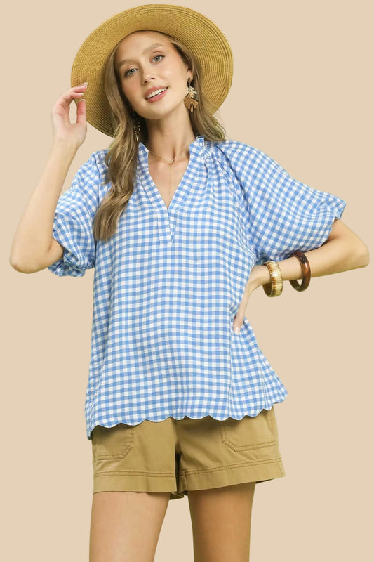 Gingham Light Blue Top