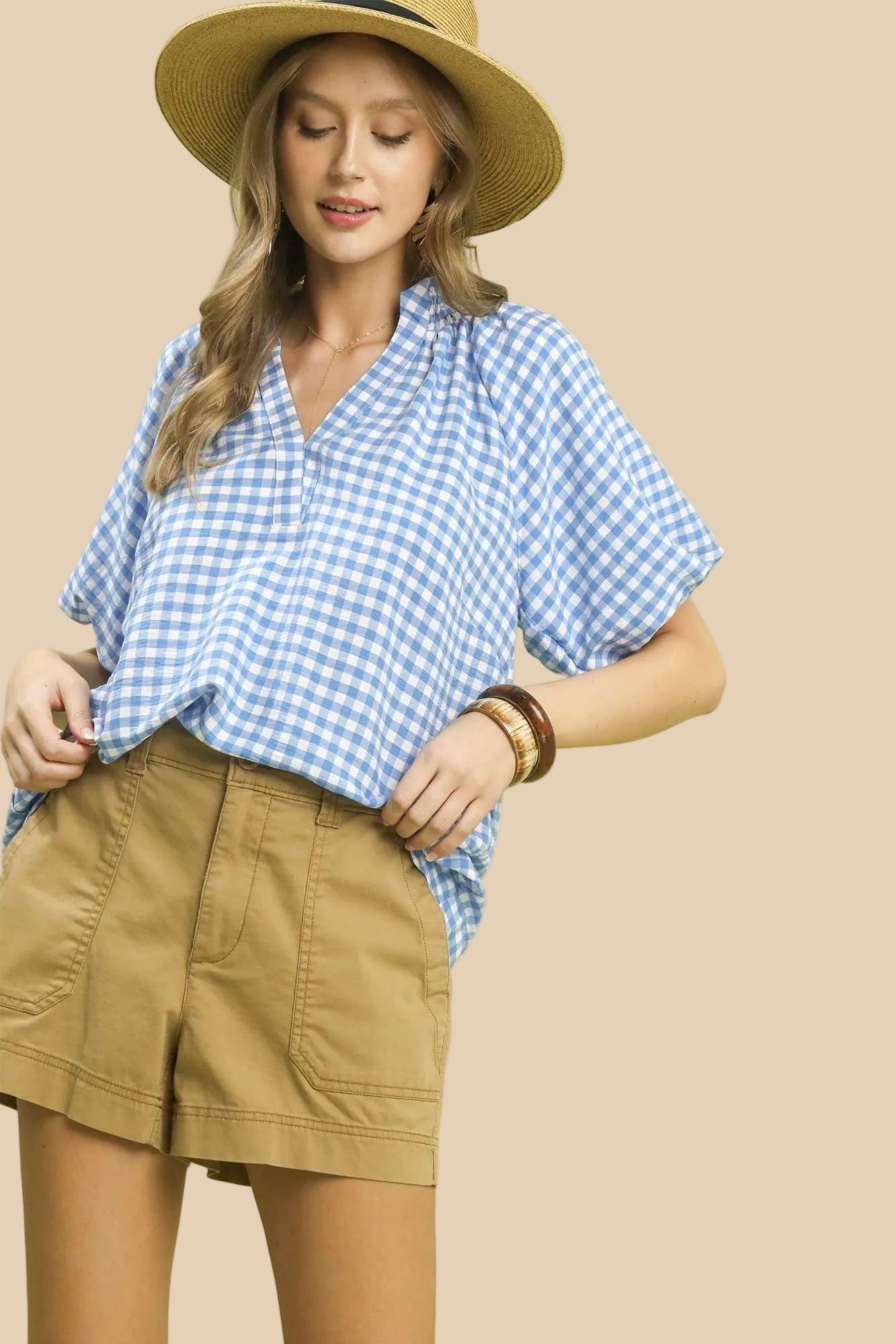 Gingham Light Blue Top
