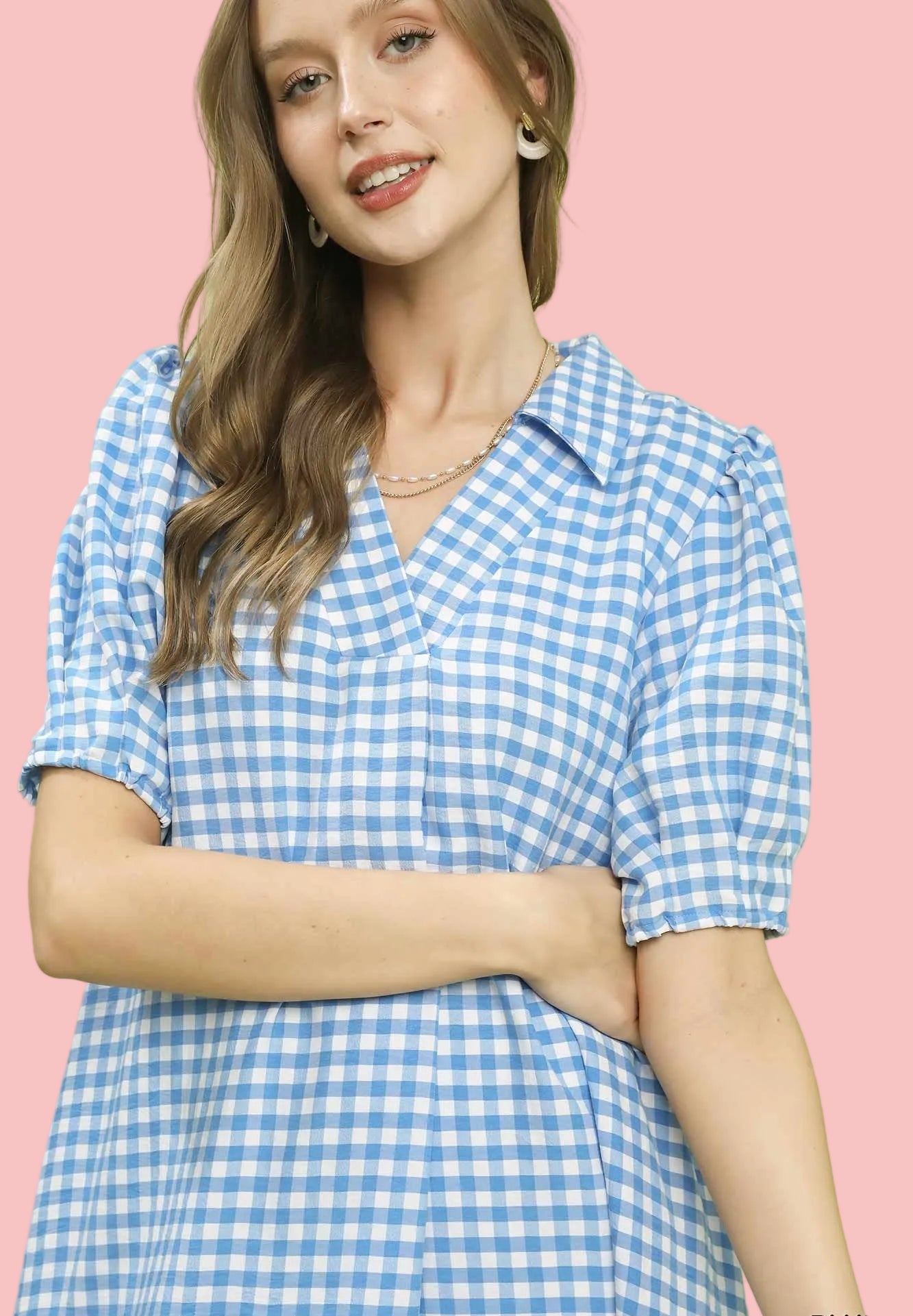 Lovely Light Blue Gingham Midi Dress