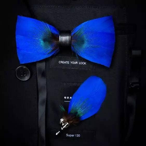 Handmade Blues Clues Feather Bow Tie W/free Lapel Pin Set