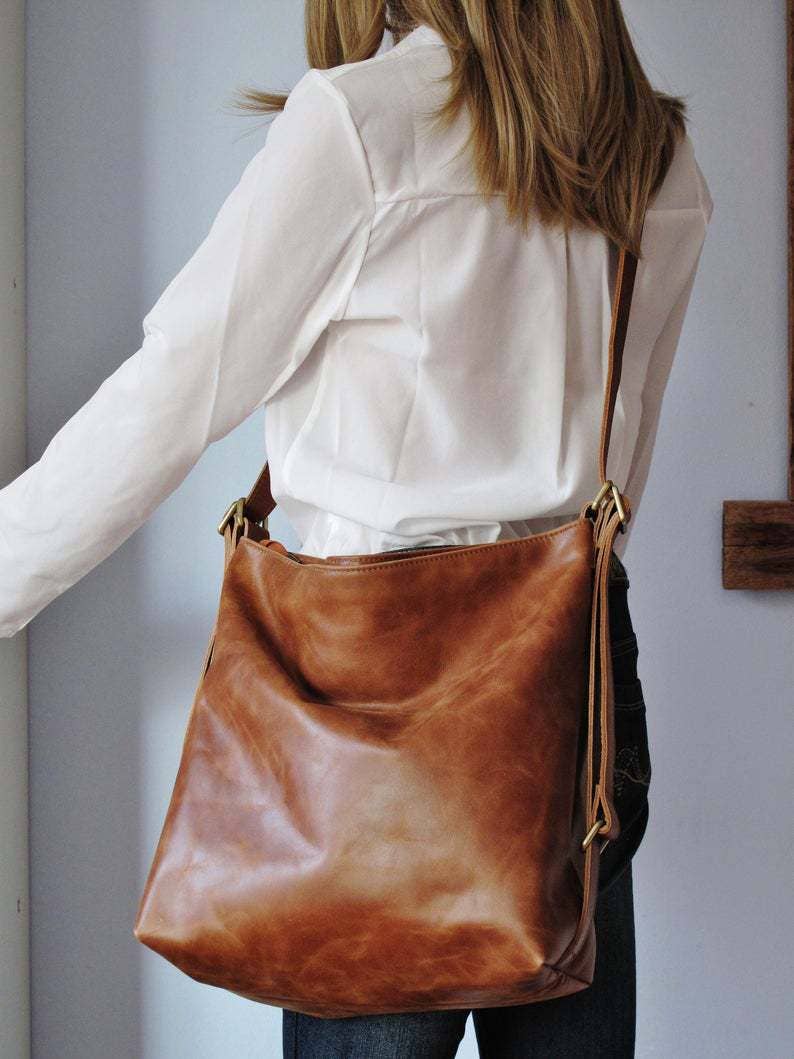 BrownFaux leather crossbody bag backpack