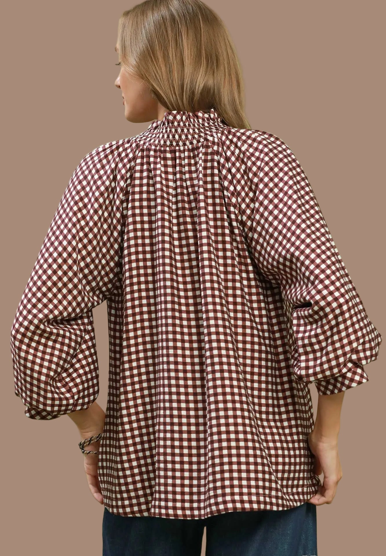 Red Brown Gingham Top
