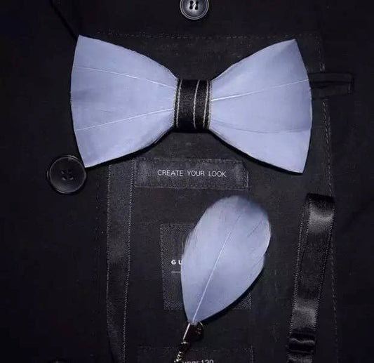 Grey Hand Made Feather Bow Tie