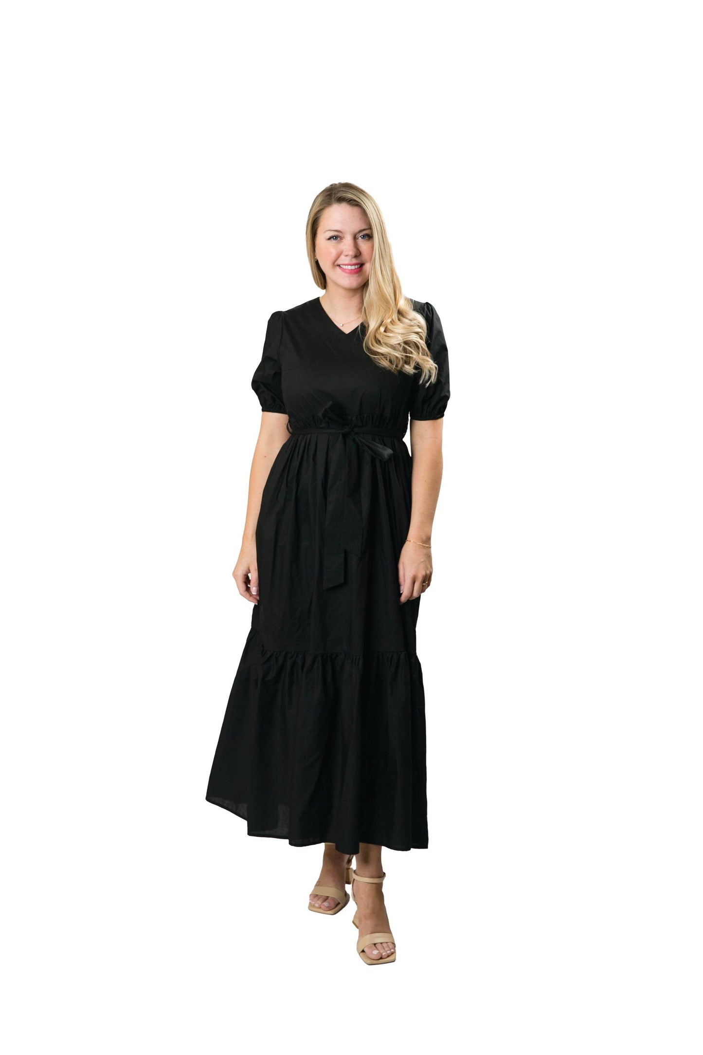 Black Gemma Dress with Tie at Waist