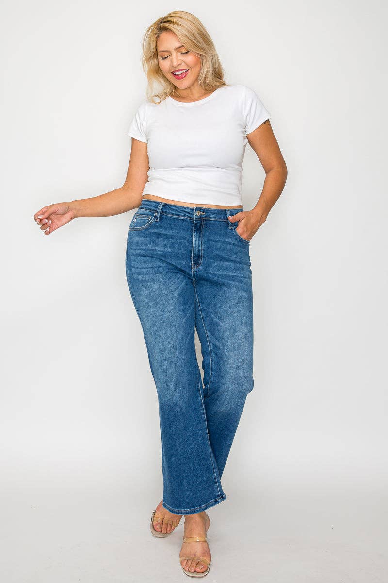 Medium Wash Mid Rise Ankle Straight Leg Jean