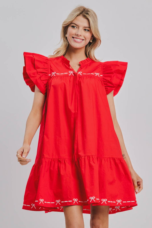 Red Poplin Babydoll Mini Dress