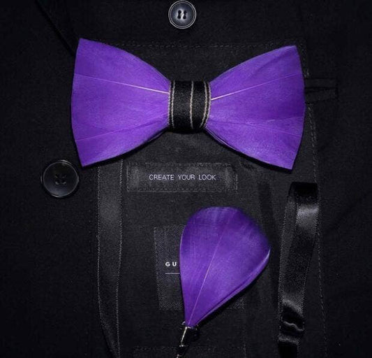Handmade Purple Feather Bow Tie