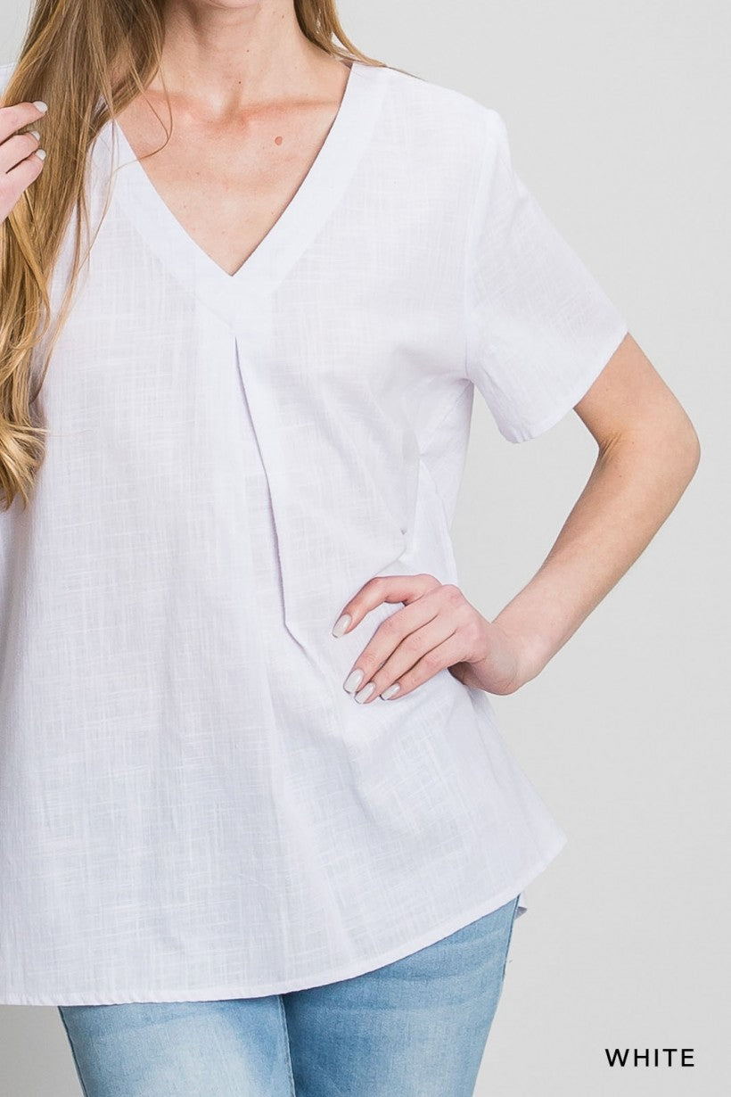 White Washed Cotton Linen V-Neck Top
