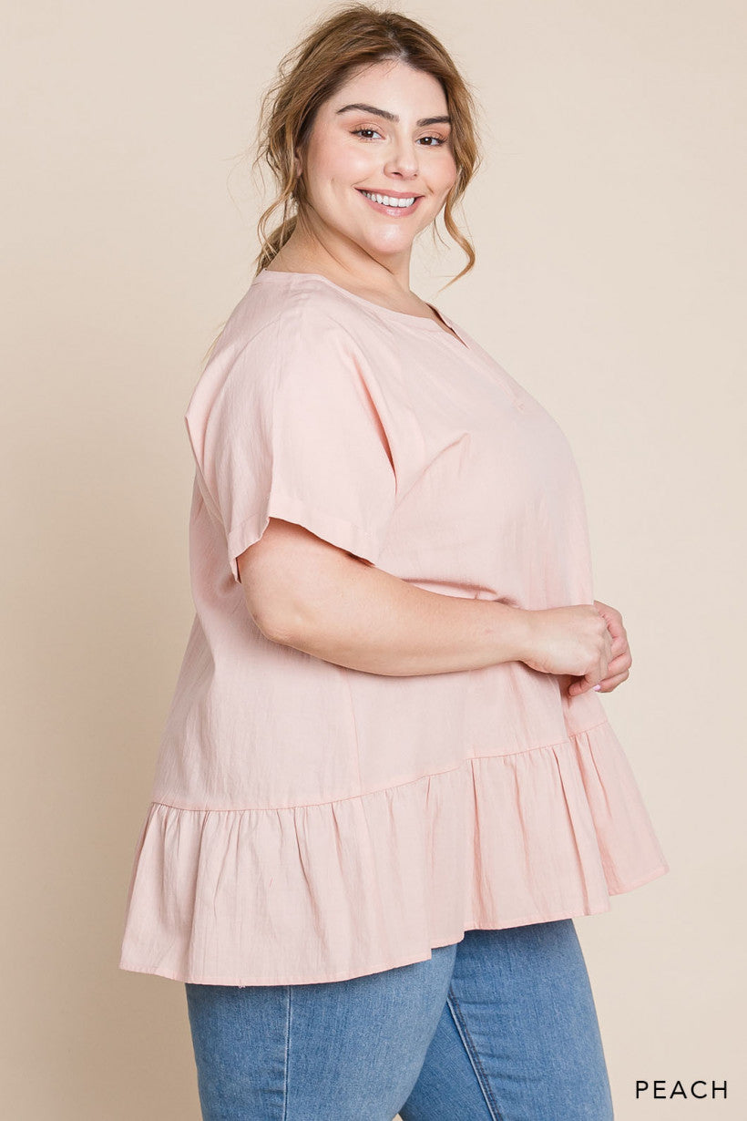 Peach Cotton Ruffle Bottom Top