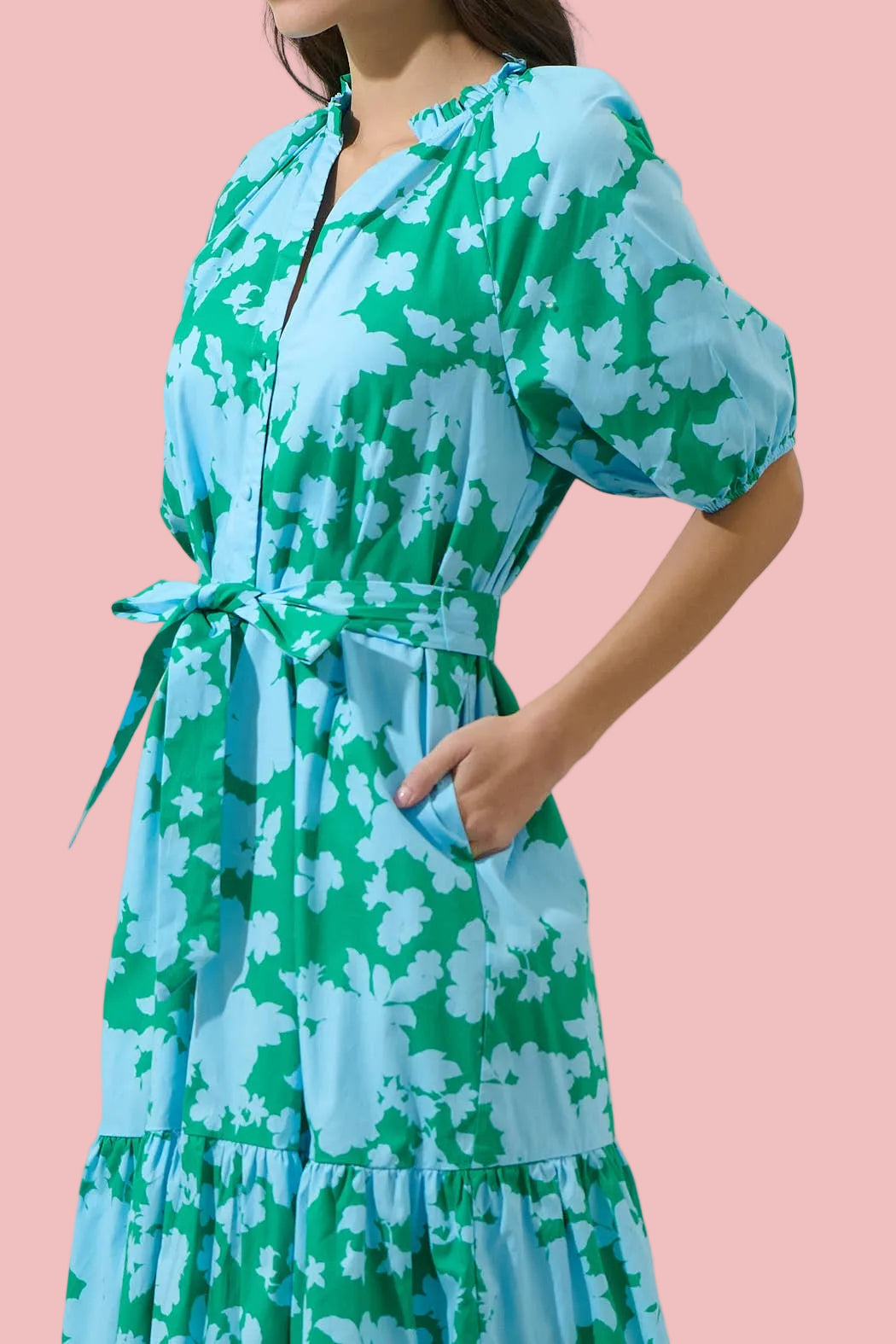 Riona Blue-Kelly Floral Tiered Midi Dress