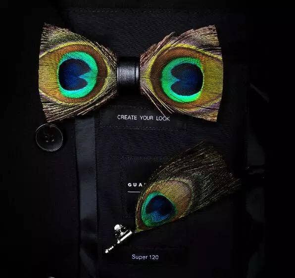 Handmade Peacock Feather Bow Tie