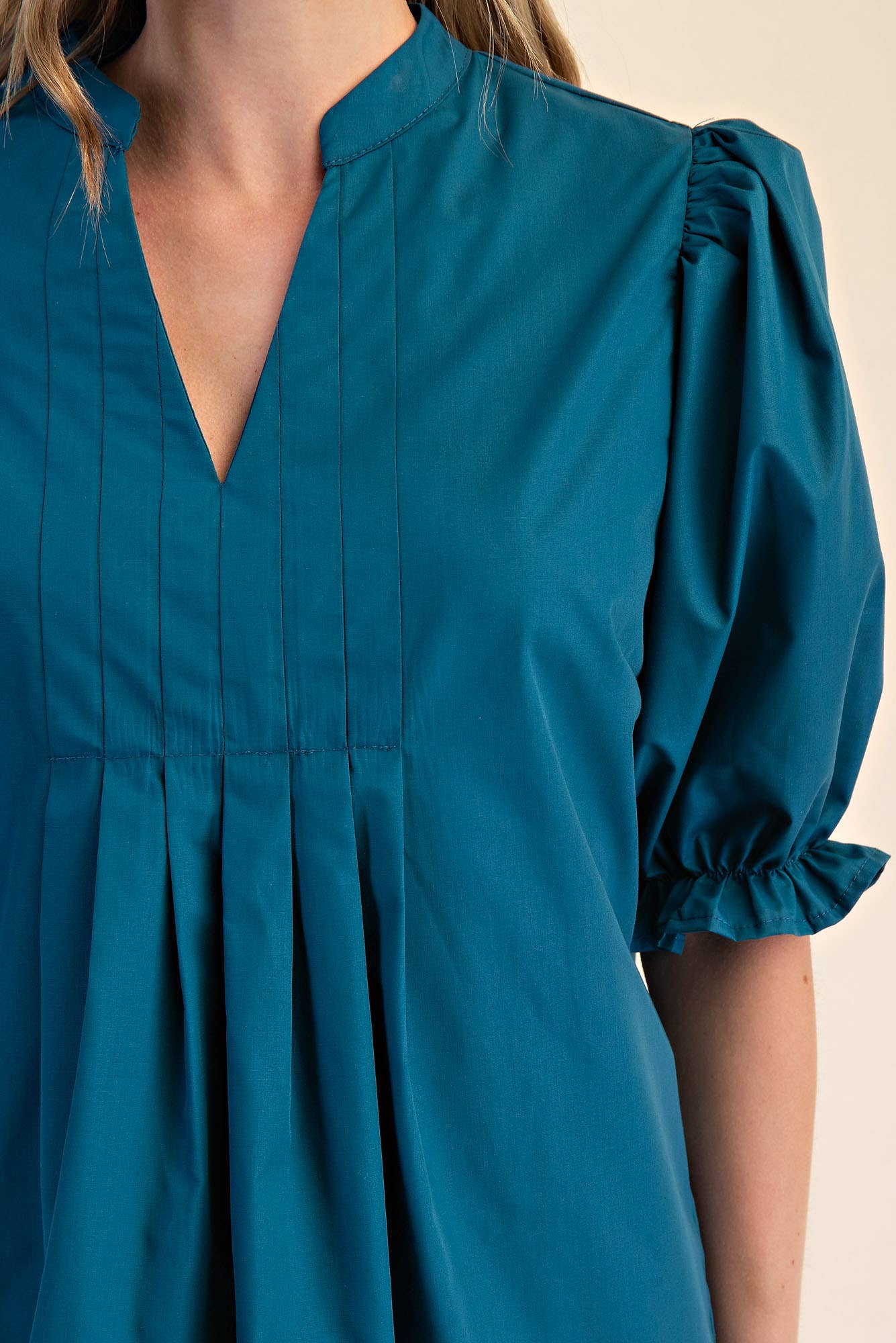Teal V-Neck Puff Sleeve Top